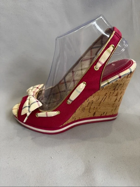 ✨ Coach “Twirling” Heritage Archive Plaid Bow Cork Wedges | Size 8.5B - Picture 5 of 8